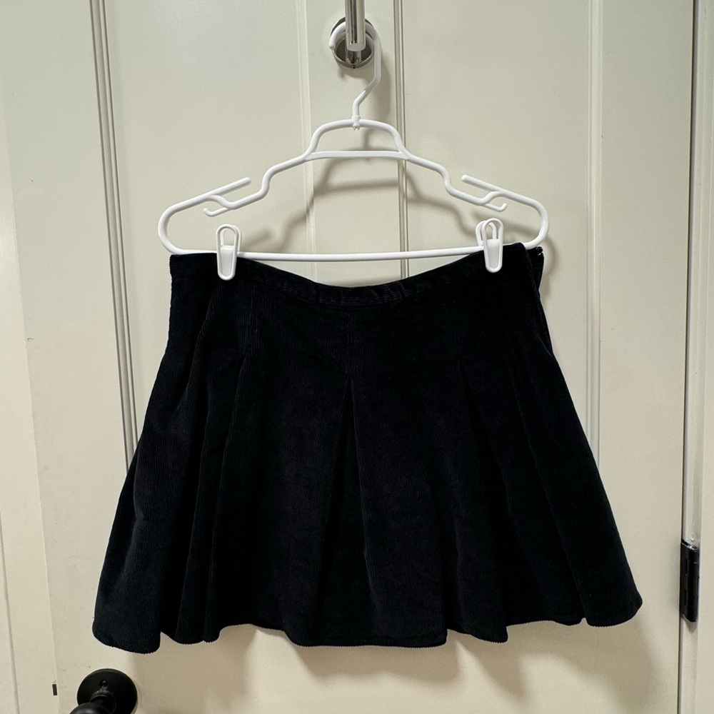 Black Mini Skirt Pleated Corduroy Skater